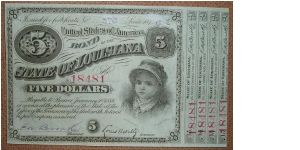 5 Dollars. The famous baby bond of Louisiana. Banknote