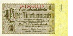 1 Rentenmark
Rentenbankschein Banknote