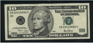 10 US Dollars. 

Increased security feactures.

A. Hamilton on portrait on face; U.S. Treasury building on back.

Pick #511 Banknote