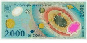 VERY PRETTY POLYMER 2000 LEI NOTE FROM ROMANIA Banknote
