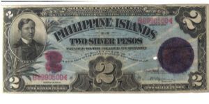 PI-32f 1906 Philippine Islands Two Silver Pesos note. Banknote
