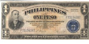 PI-117 1 Peso Central Bank of the Philippines overprint note. Banknote