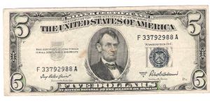 1953A silver certificate -Blue seal Signatures Priest/Anderson Banknote