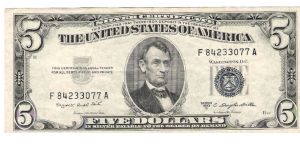 1953-B Silver Certifiacte Blue Seal Signatures Smith/Dillon Banknote