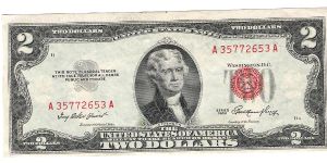 1953 USN red seal 2dollar Priest/humphrey Banknote
