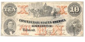 Type 23 Confederate $10 note. Banknote