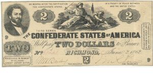 Type 42 Confederate $2 note. Banknote