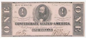 Type 55 Confederate $1 note. Banknote