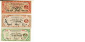 Iloilo sland.Emergency guerrilla money.
President Quezon set up temporary headquarters in Iloilo early in 1942.
These notes picture Roosevelt, general MacArther, and president Quezon.
They were printed on any paper available, including grocery bags Banknote