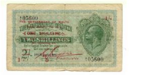 the 2/- note which was issued in March 1942. A 1/- note (overprinted on old 2/- unissued stock) was issued in November 1942 and replaced by a new 1/- note in 1943. Banknote
