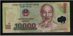 10,000 Dong.

Polymer Plastic.

Ho Chi Minh at right, arms at center on face; offshore oil rigs at center on back.

Pick #New Banknote
