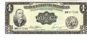 PI-133h, Signature 7, Central Bank of the Philippines 1 Peso note. Banknote