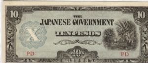 PI-108 Philippine 10 Pesos note under Japan rule with overprint. Banknote