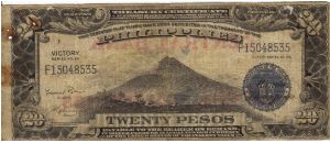 PI-121b Central Bank of the Philippines 20 Pesos Note, not best condition but tough note to find. Banknote
