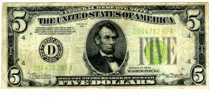 1934 $5 Note(VG) U.S.A. Banknote