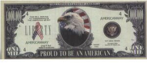 One Million Dollars, This Bill Serves To Commemorate The American Spirit series 2002 Not Legal Tender by American Art Classic Inc. Banknote