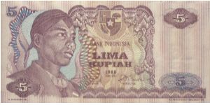 5 Rupiah. Signed By Drs.Radius Prawiro & Soeksmono B.Martokoesoemo.(O)General Soedirman(R)Dam Construction.Watermark Garuda Pancasila. 132x67mm Banknote