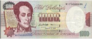 1000 Bolivas Dated 6 August 1998. Banco Central De Venezuela

Watermark:Yes

OFFER VIA EMAIL Banknote