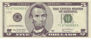 USA $5 note, Series 2003.

This note was originally released in 1999 and was the first major change in design for United States notes Banknote