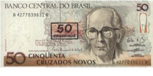 A Series 50 Cruzeiros No:A4277039631A Dated 1990,Poet de Andrade. Banknote