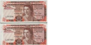 Running Series No:L557296 & L557300 
1 Pound Dated 4 August 1988 
Obverse:Queen Elisabeth II, Rock of Gibraltar
Reverse:The Covenant of Gibraltar.
Watermark:Queen Portrait
Printed & Engraved By:Thomas De La Rue & Company Limited,London 
Size:135x67mm Banknote
