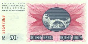 50 Dinara, Bosnia & Herzegovina Banknote