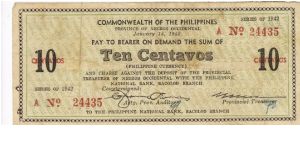 S-629 Negros Occidental 10 centavos note. Banknote