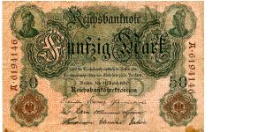 Germany
Berlin 4 Aug 1922
50M Pink/Green
Brown seal
Front Scrollwork & value in center Heads in both top corners
Rev Fancy cachets on each  central edge Value in center
Watermark cant see one? Banknote
