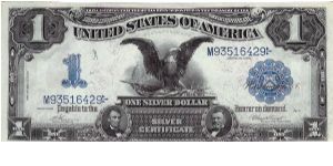 1899 Silver Certificate Black Eagle. This is the type with the fancy symbol on the right of the serial number. This note is the a Ch Unc, crisp and white with great impressions. This is the start of my 1899-current $1 type set. Banknote