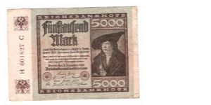 GERMANY
5000-MARK
 H 001827 C
LARGE NUMBERS


2/17 Banknote