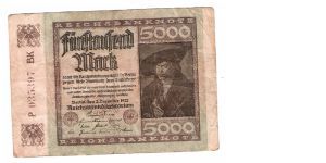 GERMANY
5000-MARK
LARGE SERIEL NUMBER
P 035397 BK
7/17 Banknote