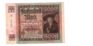 REICHSBANKNOTEN 5000-MARK  
SMALL SERIEL NUMBER
J 230478
12/ OF 17 Banknote