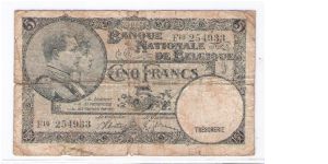 BELGIUM
5 FRANCS
SERIEL #
F16 254933 Banknote