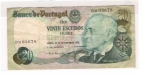 PORTUGAL
20 ESCUDOS
DM 03678 Banknote