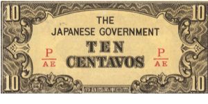 PI-104 Philippine 10 Centavos note under Japan rule. Banknote