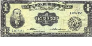 PI-133a RARE English series Phipippine 1 Peso note with GENUINE underprint with letter L prefix. Banknote