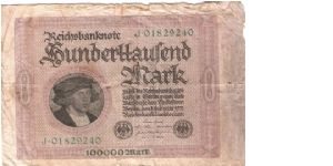 GERMANY
100,000-MRAK
SERIEL # J.01829240 Banknote