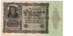 GERMANY
1922
50,000 MARKS
SERIEL # D.07448194 Banknote