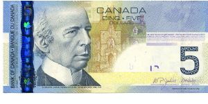 Canada 
$5 15 Nov 2006  
Blue/Olive
Deputy Governor P. Jenkins 
Governor D.A. Dodge
Front Sir Wilfrid Laurier, West block of Parliament
Rev Children  Sledging & playing Ice Hockey 
Security Thread
Watermark Sir W Laurier Head Banknote