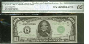 Always buying High Denomination Notes. Please offer!!

US$1000 dollars
1934 DALLAS 

S/N:K00017249A 

FR. 2211-K RARE DISTRICT

Bid Via Email Banknote