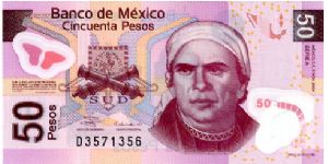 Mexico Polymer

50 Pesos 2004/06
Pink/Yellow/Blue
Chief Cashier  G O Martinez
Deputy Governor M E H H Barba
Front Value below Butterfly, Coat of arms, Portrait J M Morellos, Value above Catapillar in see through window
Rev Value above Catapillar in see through window, Bank Seal, Butterflies in front of the De Morelia Mich Aquaduct, Value below Butterfly 
Serie A Banknote