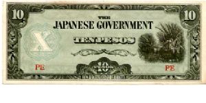 Japanese Occupation
Series 1 1942
10p
Blue/Black/Brown
Front Block Letters, Plantation vignette
Rev Value in Fancy scrollwork
Solid serial Banknote