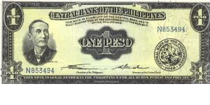 PI-133a RARE Philippine English Series 1 Peso note with Genuine underprint, prefix N. Banknote