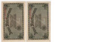 2 x 2 Reichsmark, Following serial numbers, Email me your best offer Banknote