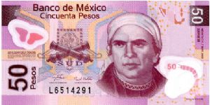 50 Pesos Polymer 07/09/05
Pink/Yellow/Blue
Chief Cashier  Guillermo Güemez García
Deputy Governor Valdes Ramons
Front Value below Butterfly, Coat of arms, Portrait J M Morellos, Value above Catapillar in see through window
Rev Value above Catapillar in see through window, Bank Seal, Butterflies in front of the De Morelia Mich Aquaduct, Value below Butterfly 
Serie B Banknote