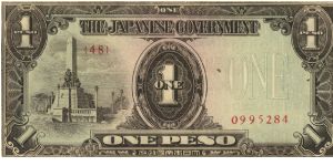 PI-109 Philippine 1 Peso note under Japan rule, plate number 48. Banknote