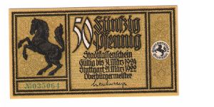 50 Pfenning
Stadtfallenfchein

#035064 Banknote