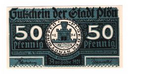 German Notgeld
50 Pfenning
 This one is a dark green, and is so crisp. Banknote