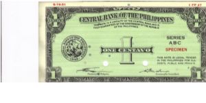 RARE Unlisted English Series 1 Centavos SPECIMEN note with RARE signature group 1. Banknote