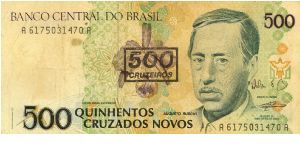 Brazil 500 Cruzeiros overprinted on 500 Cruzados Novos 1990 P226. Banknote